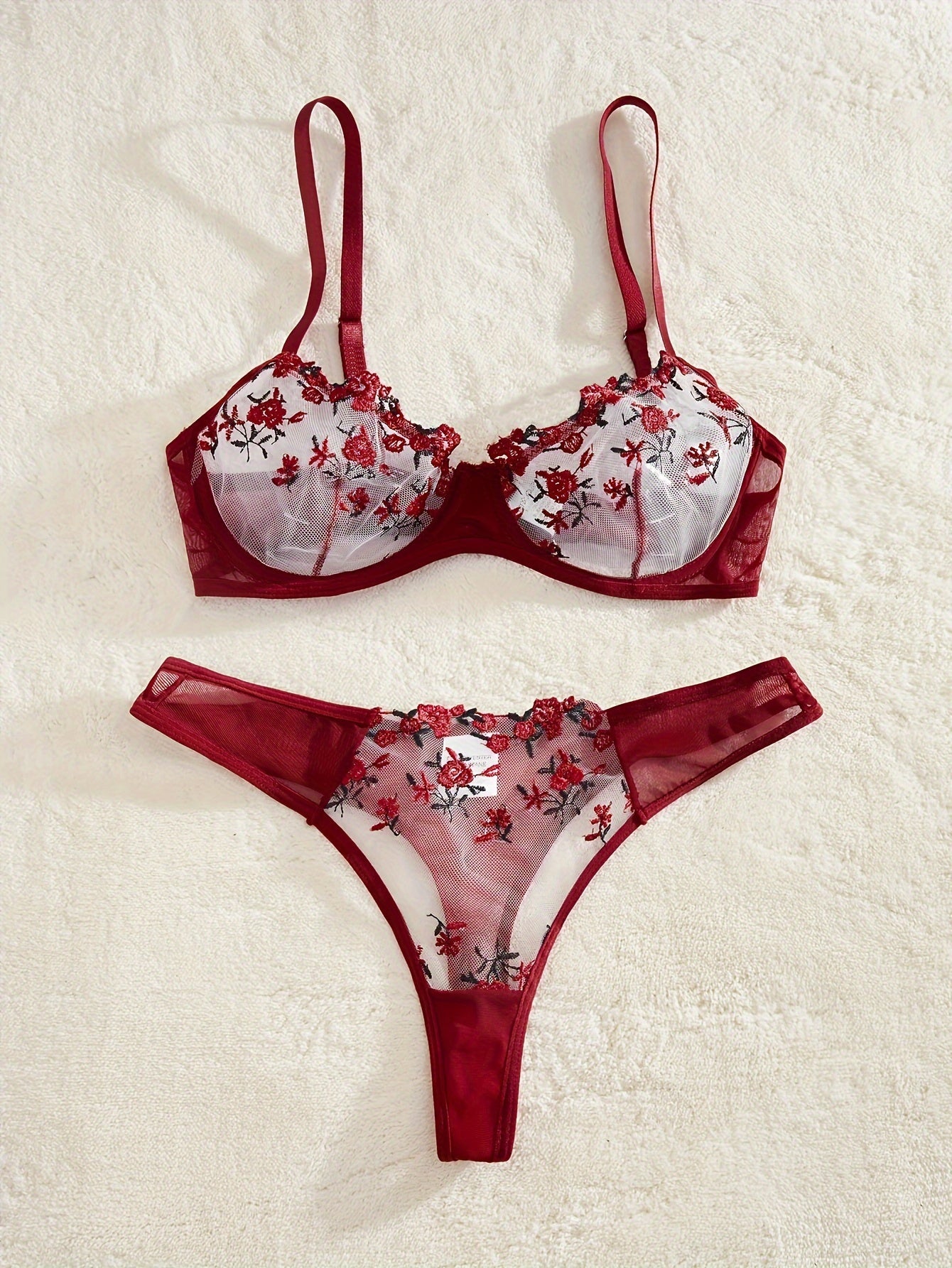 Floral Embroidery Lingerie Set.