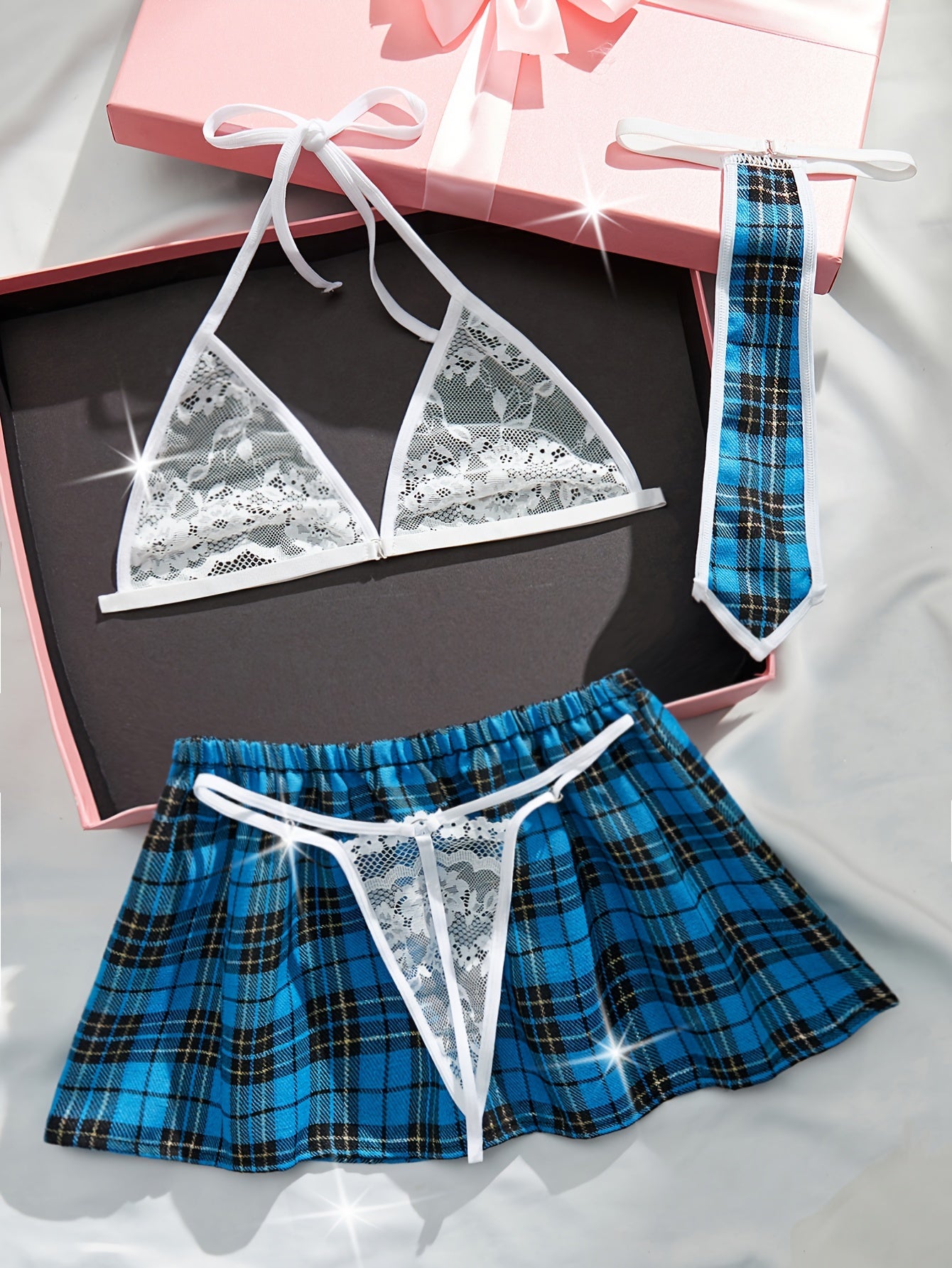 Plaid Lace Lingerie Set