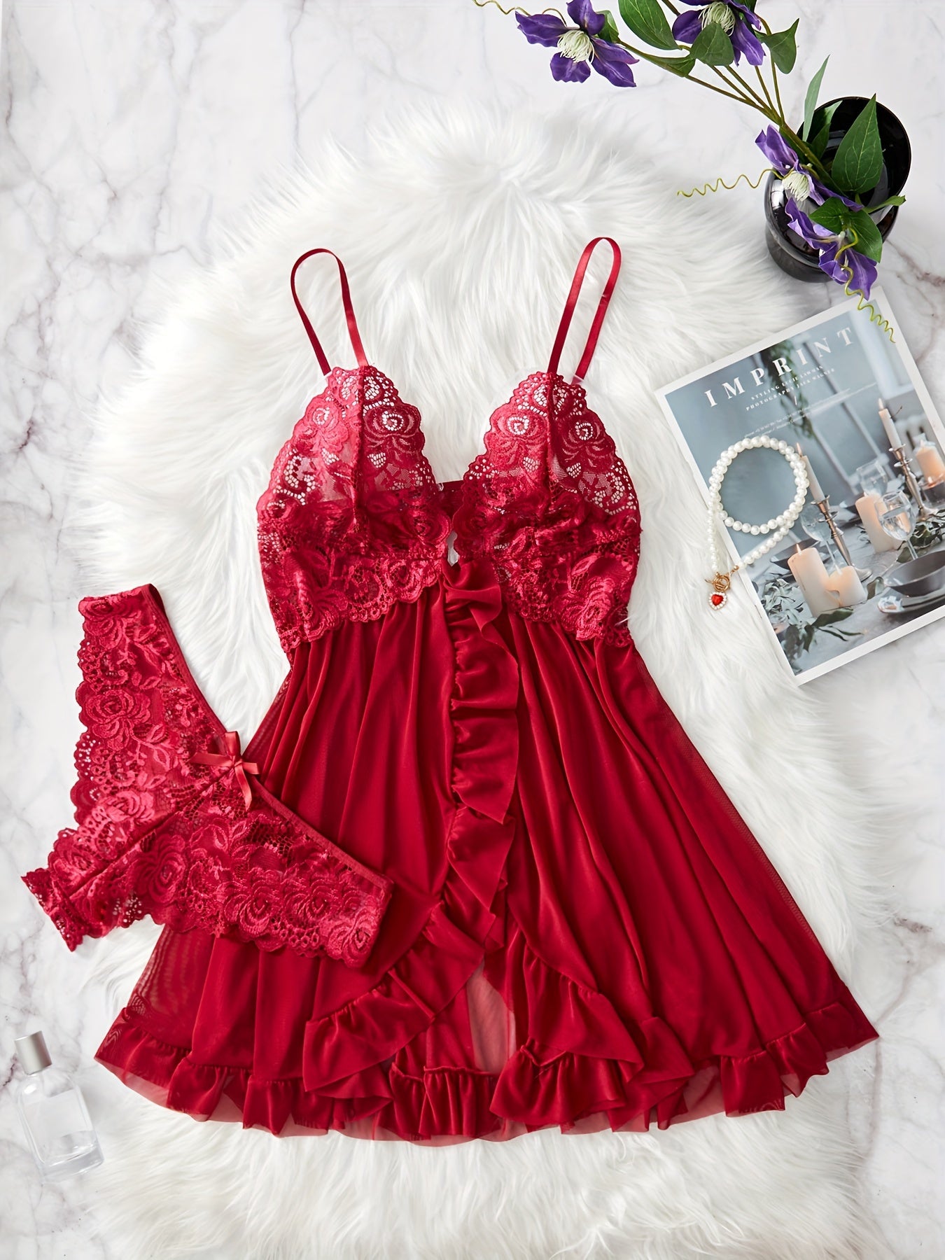 Opulent Lace Ruffle Lingerie Set