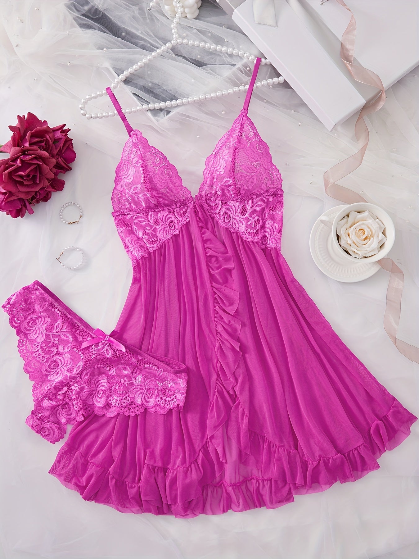 Opulent Lace Ruffle Lingerie Set